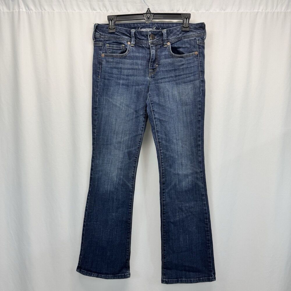 American Eagle Original Boot Jeans Women's  8 Short Bootcut Dark Wash Fade Boho